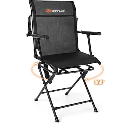 Black Foldable Mesh Chair Multi-Position Swivel Hunting Chair