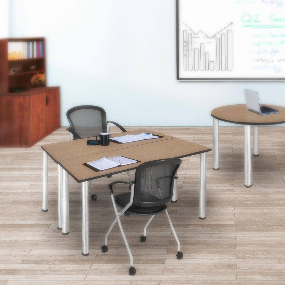 Kee 60 in x 24 in. Noble Oak Top Training Table Desk, Chrome Legs and 2 Cadence Nesting Chairs
