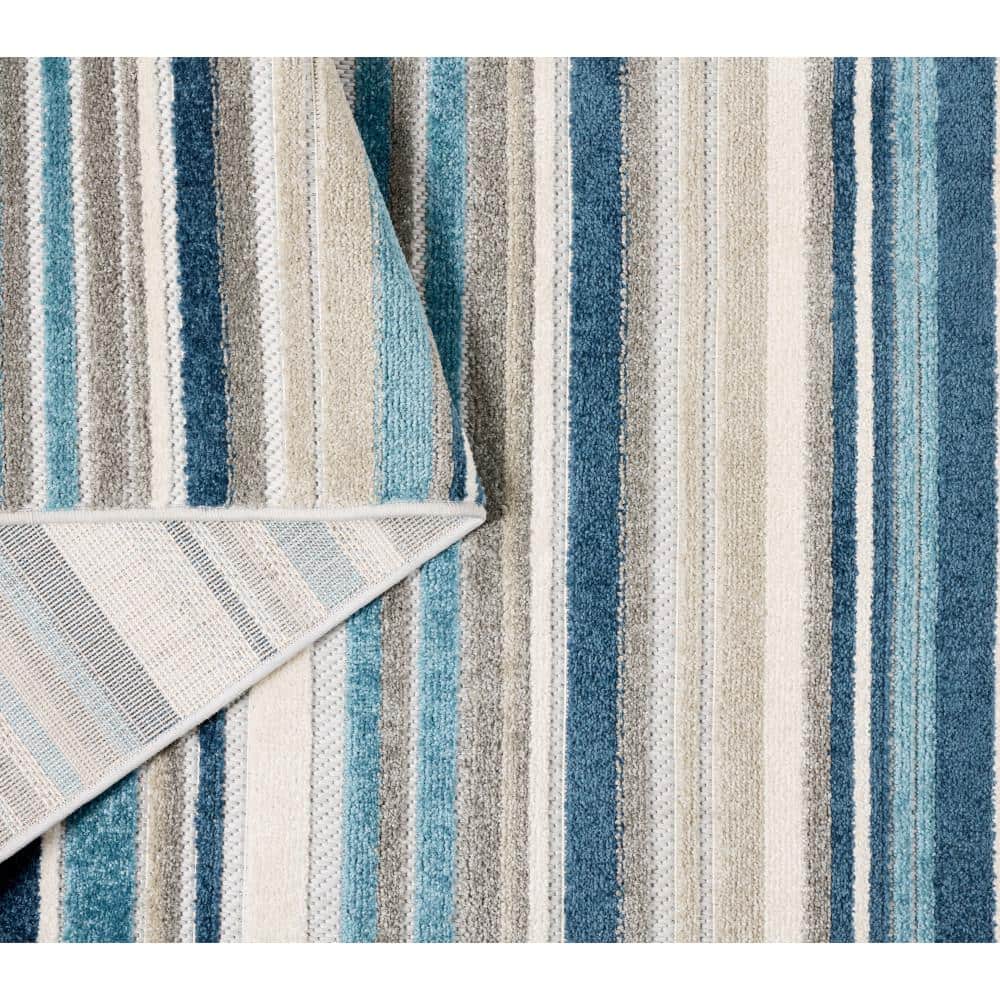 Rio Multicolor Stripe Blue Synthetic Indoor Outdoor Rug