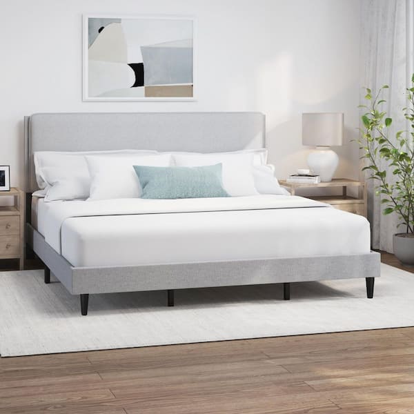 Hillsdale Emslie Gray King Upholstered Bed with Pillow Headboard