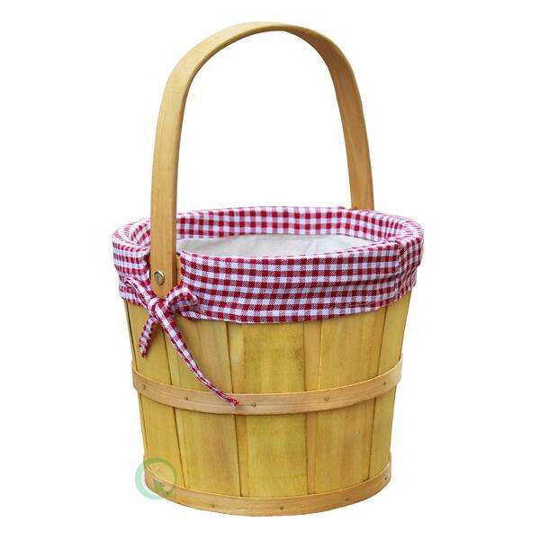 Vintiquewise 9 in. Dia x 7 in. high Woodchip Bushel Basket with Red Gingham Lining