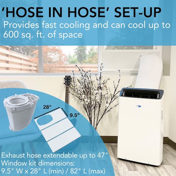 12,000 BTU NEX Inverter Dual Hose Portable Air Conditioner Cools 600 sq. ft. with Wifi and 3-3M Air Filters in White
