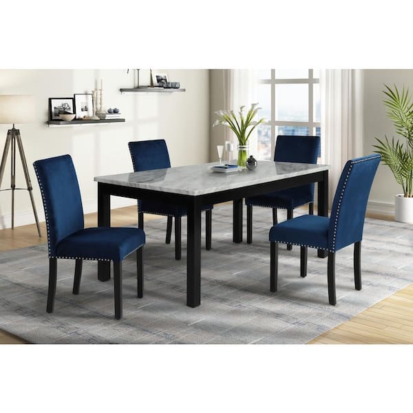 New Classic Furniture Celeste 5-Piece Blue/White Faux Marble Top Dining Table Set (Seats 4)