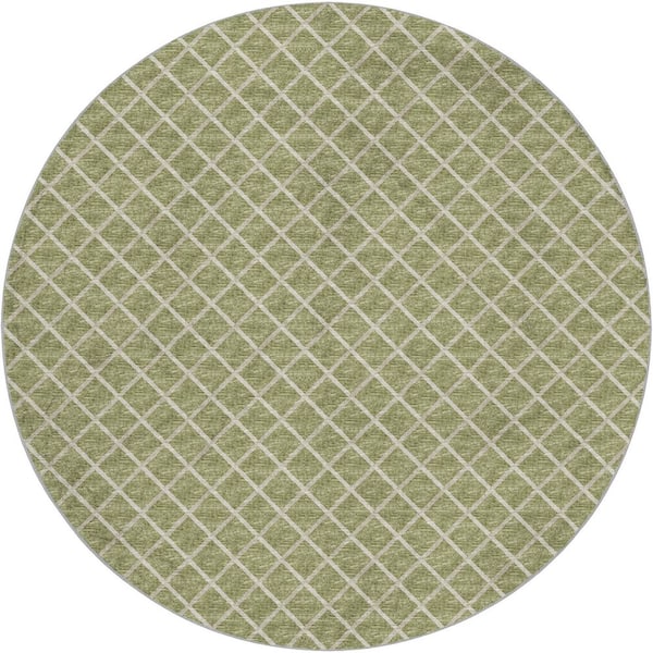Dream Shag Premium Machine Washable Abstract ADS140 Aloe 8 ft. x 8 ft. Round Rug