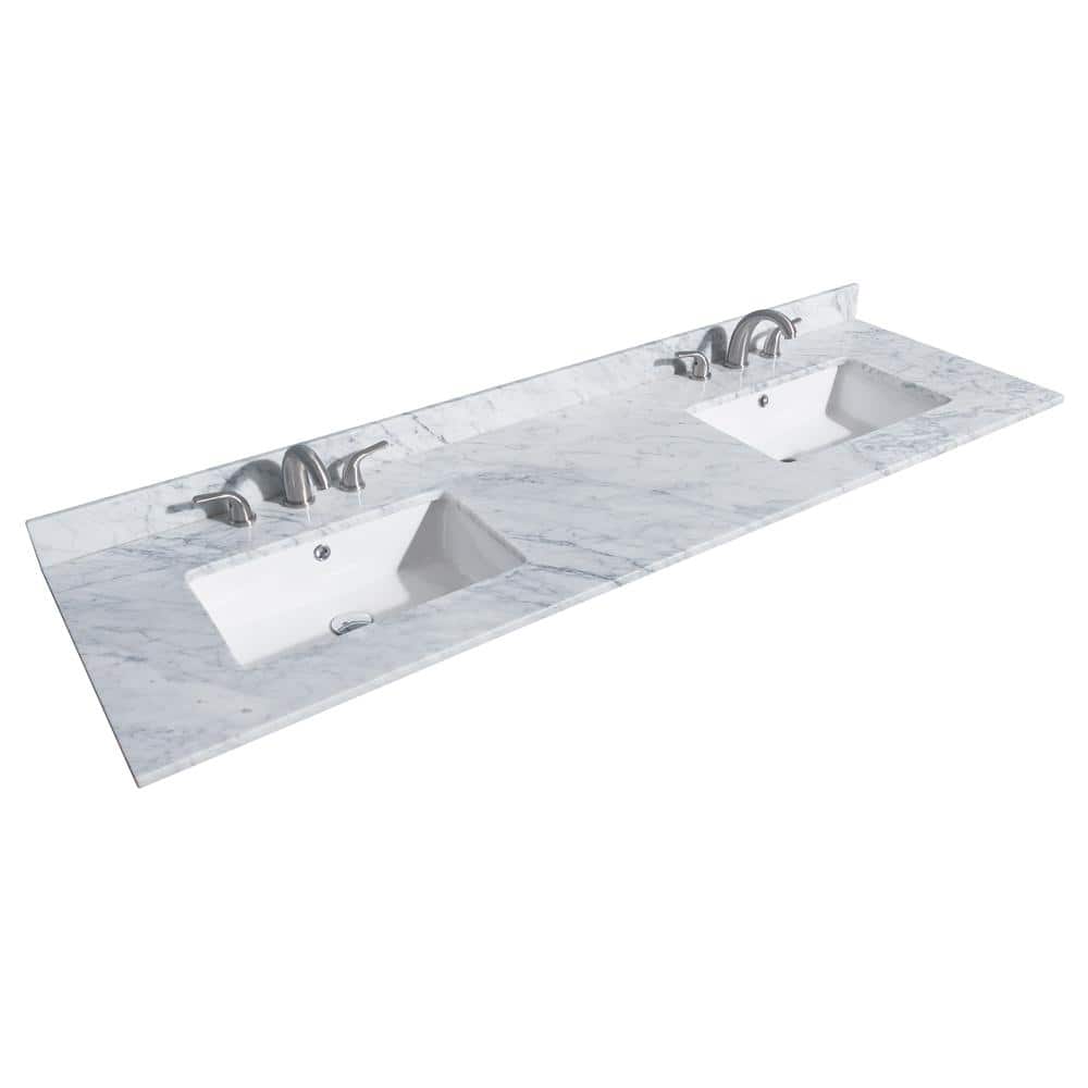72'' Carrara White Marble Double Vanity Top with Sinks