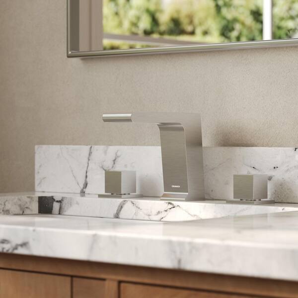 FARNE 8 in. Widespread Double Handles Bathroom Faucet in Brushed Nickel Valve Included (1-Pack)