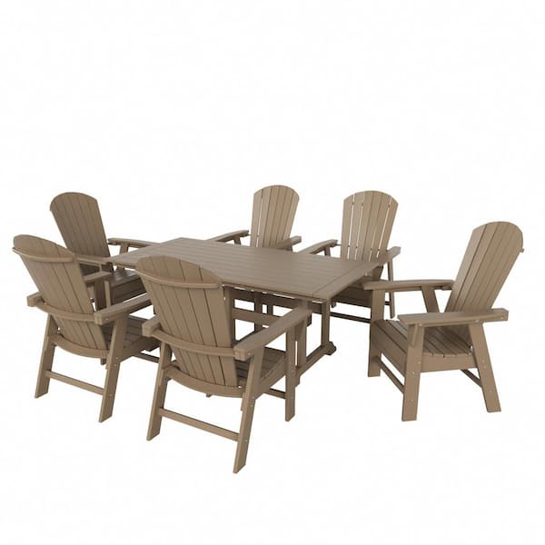 Altura Outdoor Patio Weather Resistant Weatherwood 7-Piece HDPE Plastic Rectangle Adirondack Dinning Set
