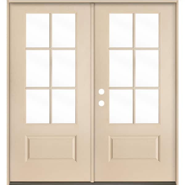 Krosswood Doors UINTAH Farmhouse 72 in. x 80 in. 6-Lite Right-Active/Inswing Clear Glass Unfinished Double Fiberglass Prehung Front Door