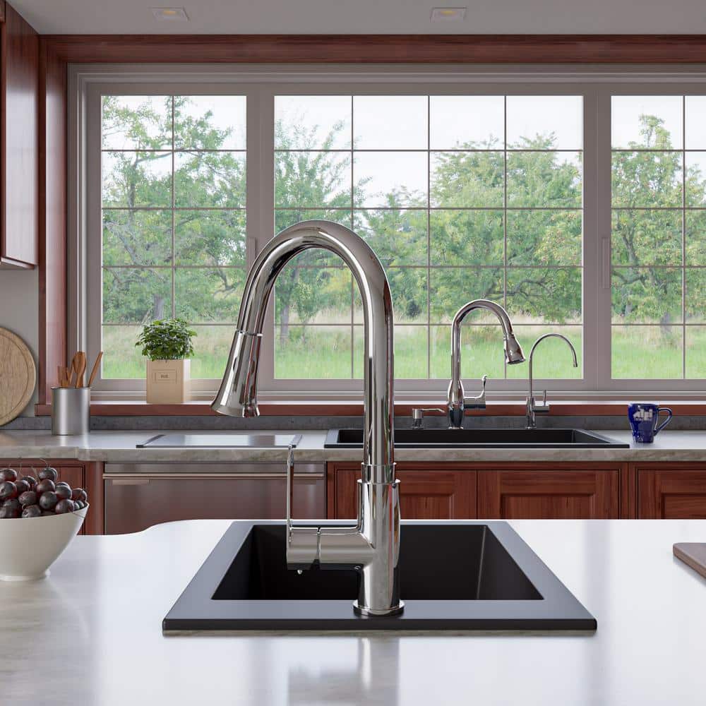 33'' Black Granite Single Bowl Drop-In Kitchen Sink
