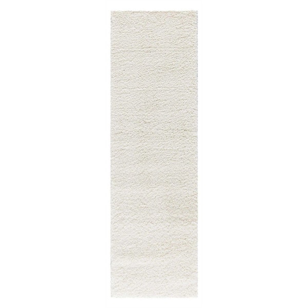 2 ft. x 10 ft. Cream Solid Color Washable Area Rug