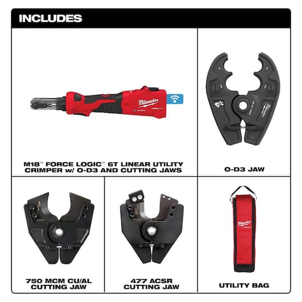 M18 18V Lithium-Ion Cordless FORCE LOGIC 6-Ton Utility Crimper with O-D3 and Cutting Jaws