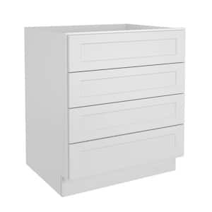30 in. W x 24 in. D x 34.5 in. H in Shaker White Plywood Ready to Assemble Floor Base Kitchen Cabinet with 4 Drawers