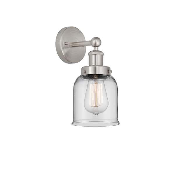 Bell 1-Light Brushed Satin Nickel, Clear Wall Sconce with Clear Glass Shade