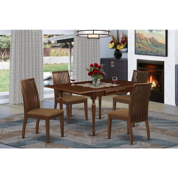 East West Furniture 5-Piece Mahogany Finish Solid Wood Top - Dining Room Set with Dropleaf - Seats 4
