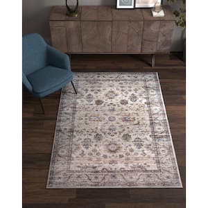 Maeva Beige 5 ft. x 8 ft. Distressed Traditional Area Rug