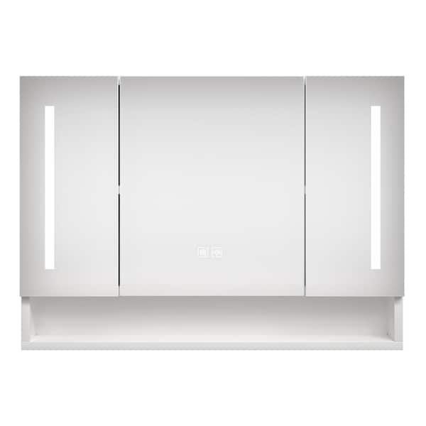 YSQCAR 39 in. W x 28 in. H Rectangular Metal Medicine Cabinet with Mirror and LED Light in White