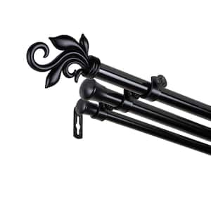 13/16" Dia Adjustable 66" to 120" Triple Curtain Rod in Black with Andrea Finials