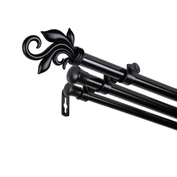 EMOH 13/16" Dia Adjustable 66" to 120" Triple Curtain Rod in Black with Andrea Finials