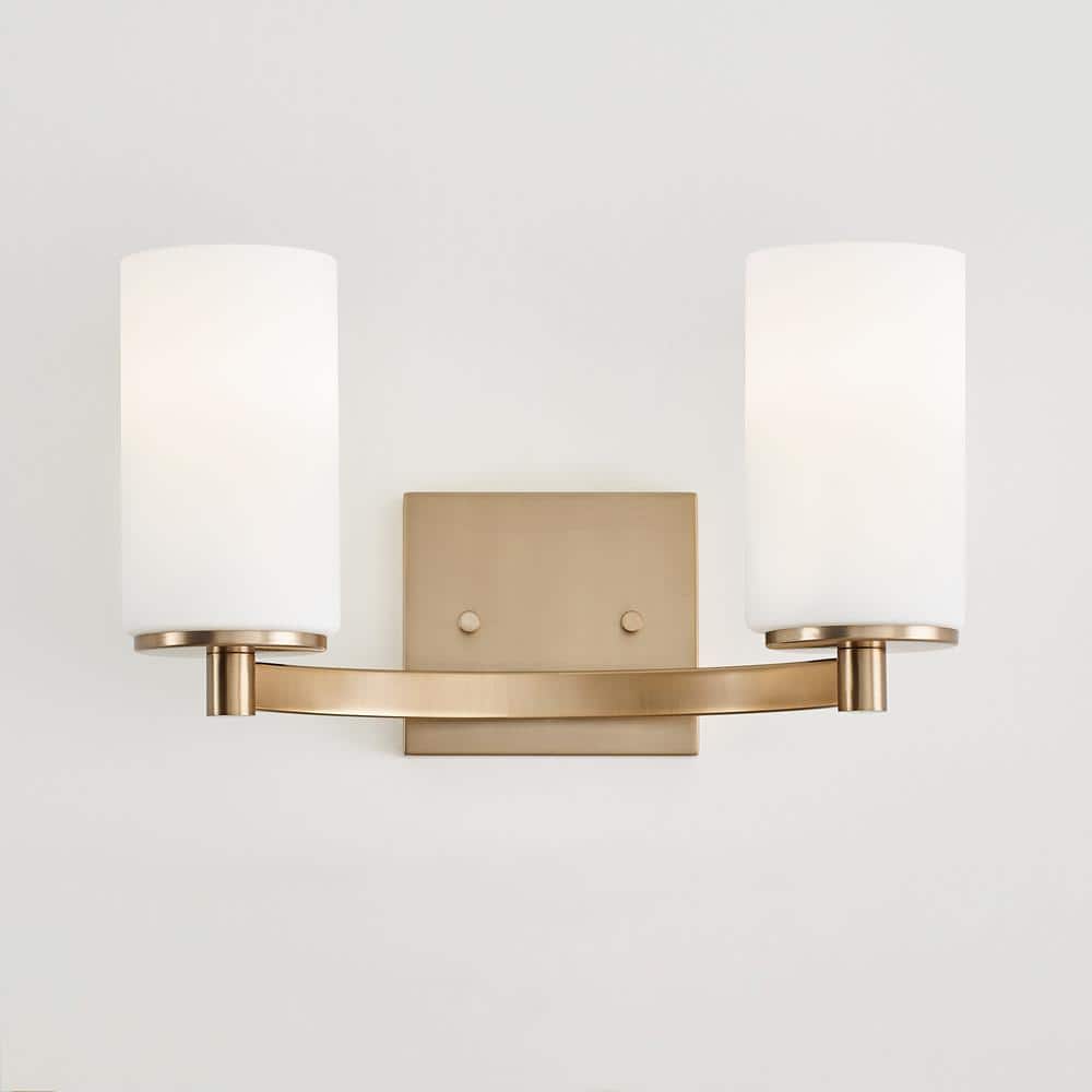 Hettinger Satin Brass 2-Light Vanity with Etched Glass Shades