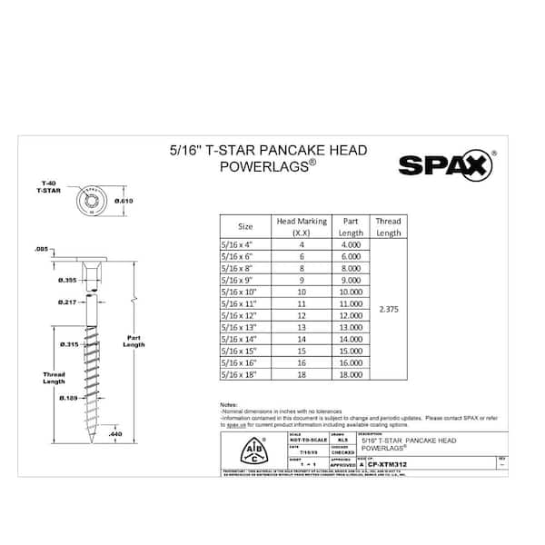 SPAX 5/16 in. x 4 in. Interior Pancake Head Structural Wood Lag