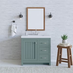 Glint 37 in. W x 19 in. D x 26 in. H Single Sink Freestanding Bath Vanity in Sage with White Cultured Marble Top