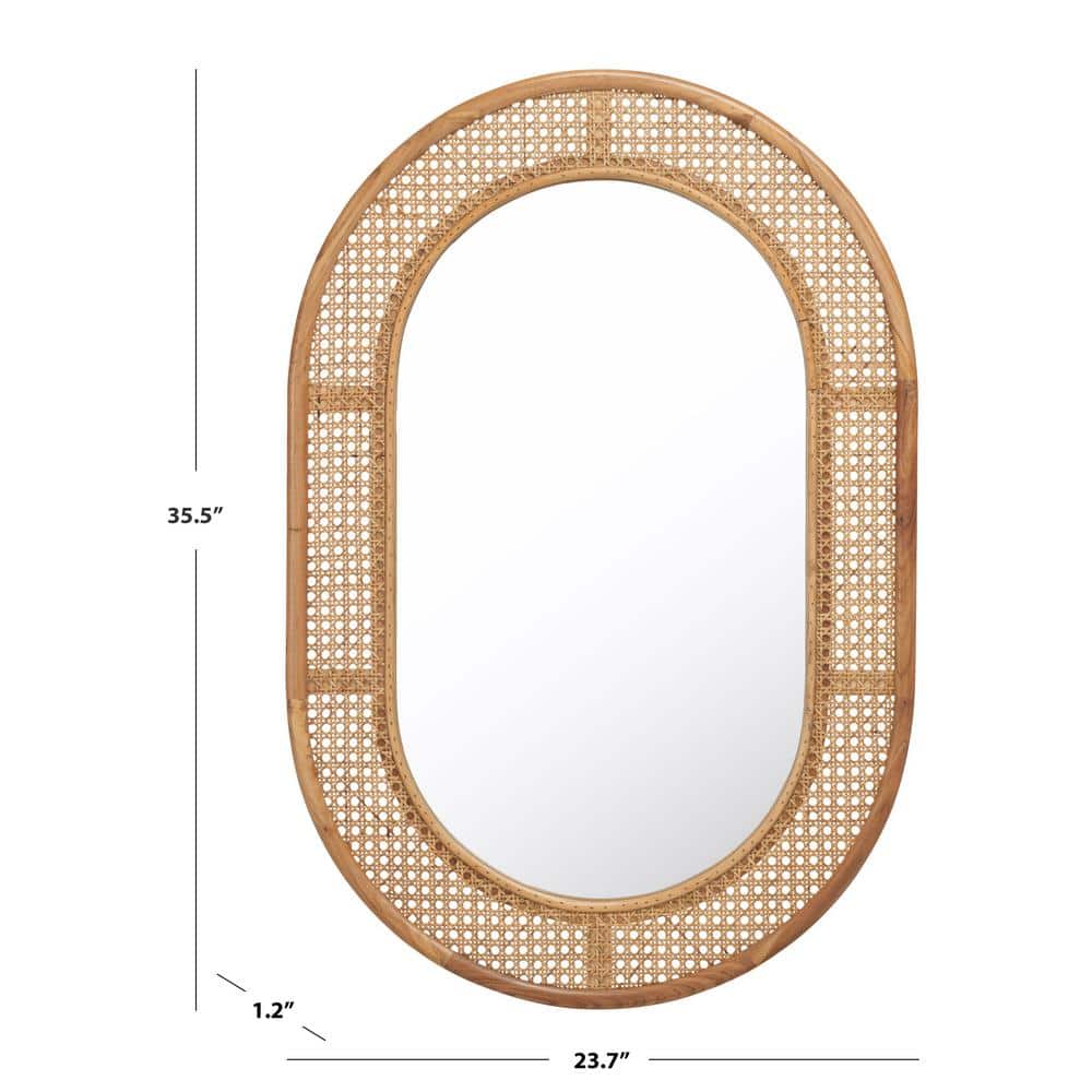 Cayce Natural Elm Wood Oval Wall Mirror with Woven Detail
