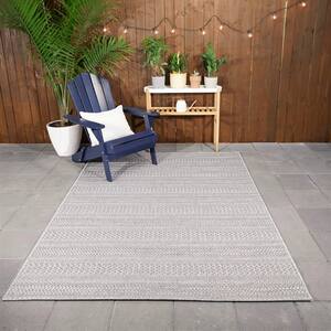 Natural Ash Grey 8 ft. x 10 ft. Striped Indoor/Outdoor Area Rug