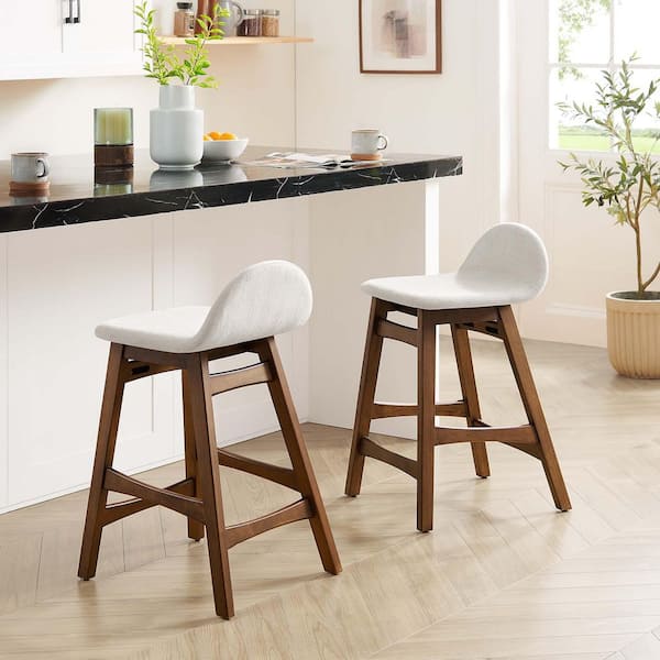 Juno 24 in. Brown Low Back Wood Bar Stool Counter Stool with Faux Leather Seat 2 Set of Included