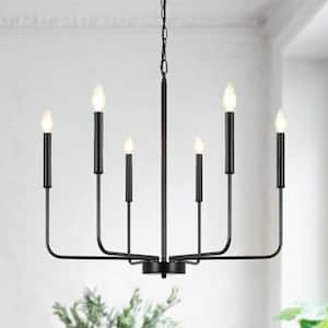 6-Light Matte Black Classic Farmhouse Candle Style Chandelier for Living Room with No Bulbs Included