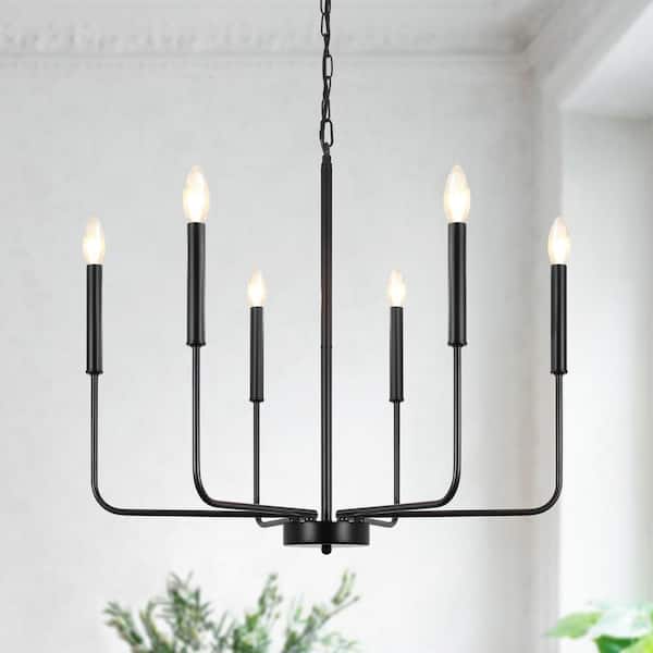 ZJVAIVE 6-Light Matte Black Classic Farmhouse Candle Style Chandelier for Living Room with No Bulbs Included