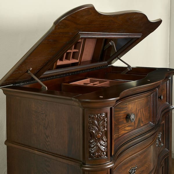 Royale Lift Top Brown Cherry 5 Drawers 40 in. Chest of Drawers