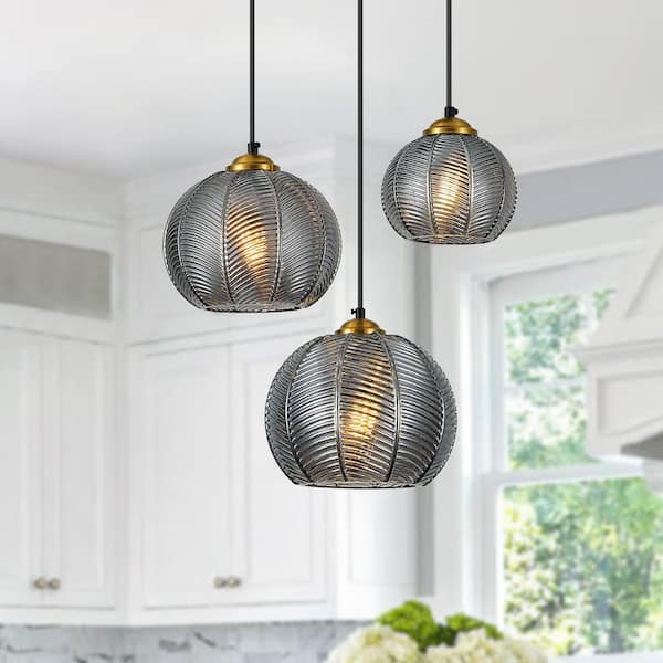 工業風 3灯ペンダントライト シルバー ZHLWIN Home Lighting 7. 87in. 3-Light Smoke Gray-3Y Glass Globe