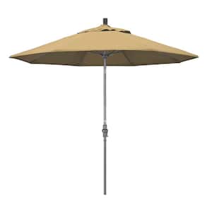 9 ft. Hammertone Grey Aluminum Market Patio Umbrella with Collar Tilt Crank Lift in Champagne Olefin