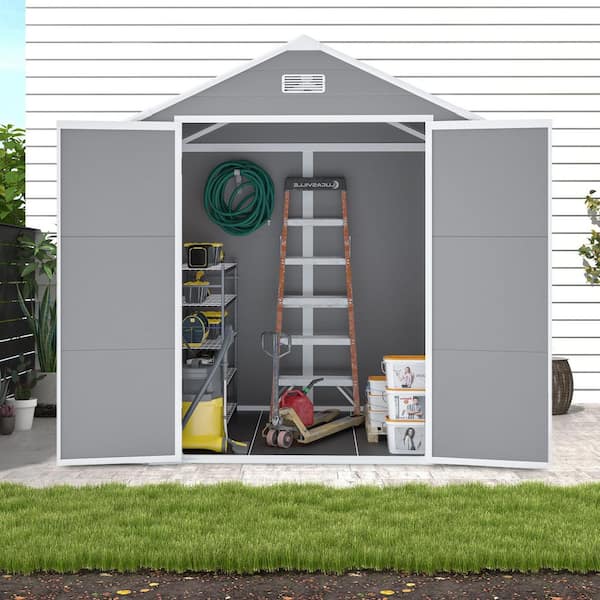 6 ft. W x 5 ft. D Gray Resin Backyard Garden Tool Storage Shed with Double Door and Window (30 sq. ft. )