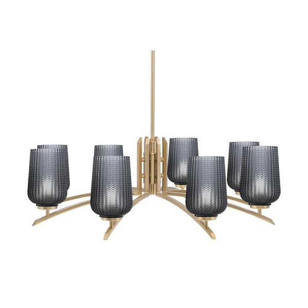 Unbranded Siena 35 in. 8-Light New Age Brass Chandelier with 5 in. Smoke Textured Glass Shades, no bulbs included