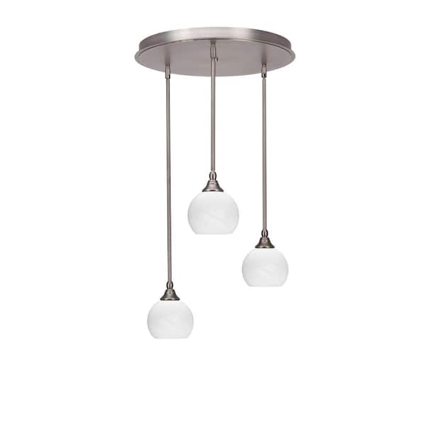 Unbranded Villa 3 Light Brushed Nickel, Cluster Pendant Light with 5.75 in. White Marble Glass Shades, No Bulbs Included