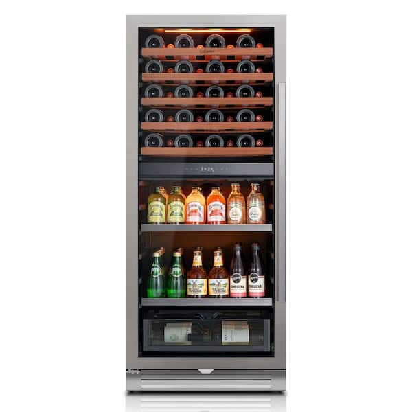 24 in. 40-Bottle and 112-Can Beverage and Wine Cooler Fridge Dual Zone Refrigerator in Stainless Steel (Left-Hinged)