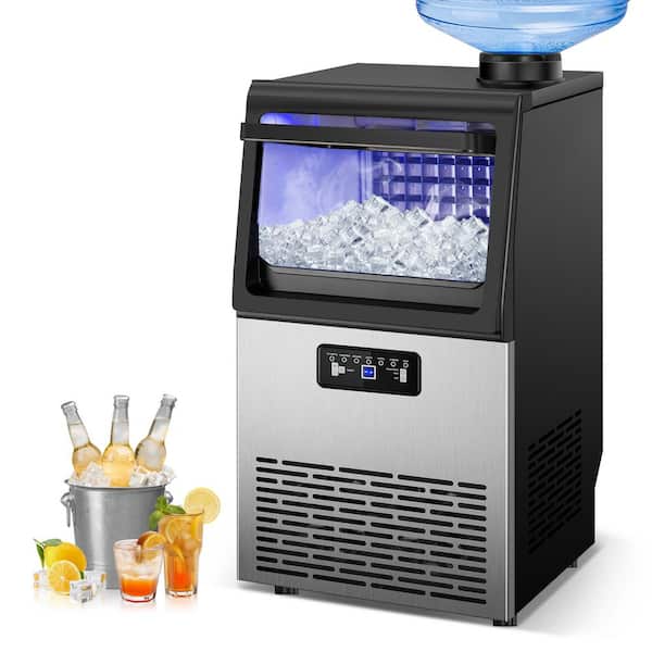 13. 5in. 90 lb. Half Cube Built-In/Freestanding Ice Maker in Stainless Steel with 15 lb. Storage Case and Water Inlet