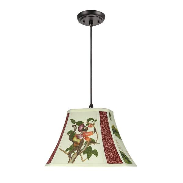 Aspen Creative Corporation 1-Light Oil Rubbed Bronze Pendant with Off White Rectangle Cut Corner Bell Fabric Shade