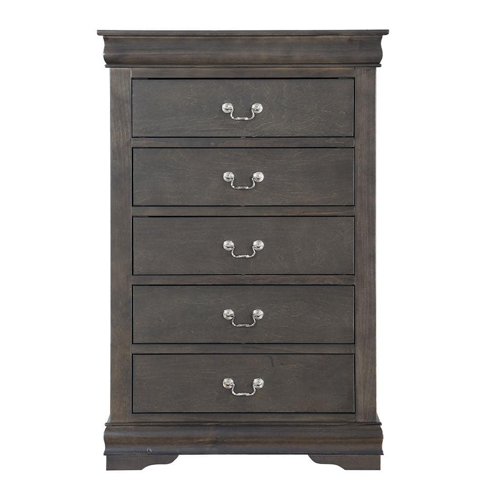 Elegant Gray Wooden Chest with Five Dovetail Drawers and Nickel Handles