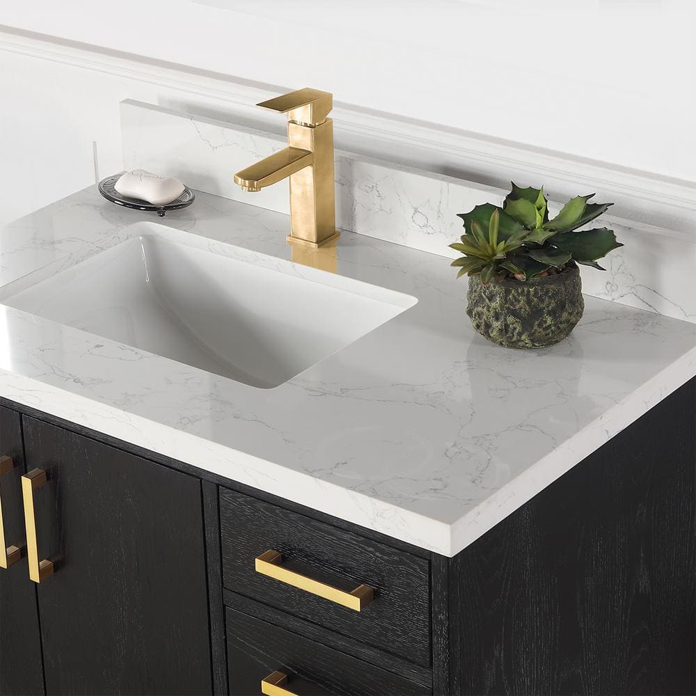 Wildy 36" Black Oak Single Sink Vanity with Gold Hardware