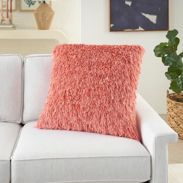 Coral faux fur online pillow