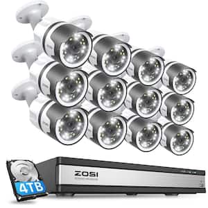 4K 16-Channel POE 4TB NVR Security Camera System with 12-Wired 5MP Outdoor Spotlight Cameras, 2-Way Audio