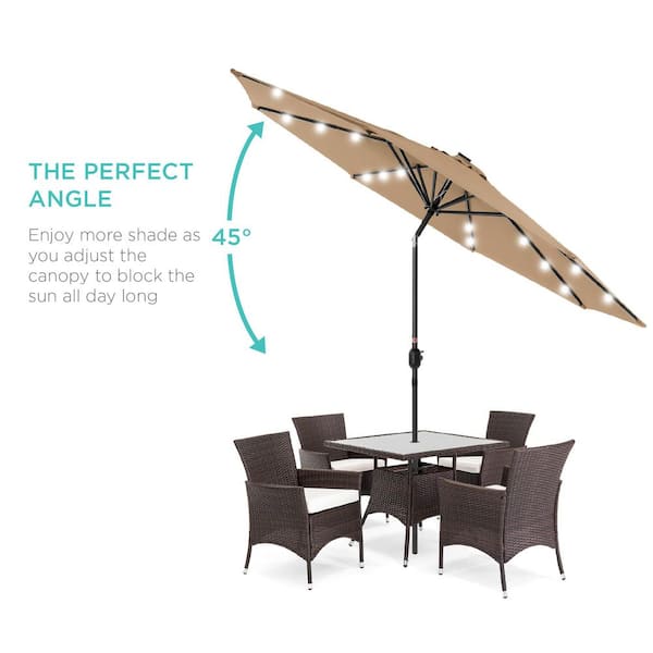3 tier patio umbrella Best Choice Products Woodgrain Pattern 10ft 3-Tier Solar Patio Umbrella w/ 24 LED Lights, Tilt