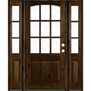 60 in. x 96 in. Knotty Alder Left-Hand/Inswing 9-Lite Clear Glass Black Stain Wood Prehung Front Door with Sidelites