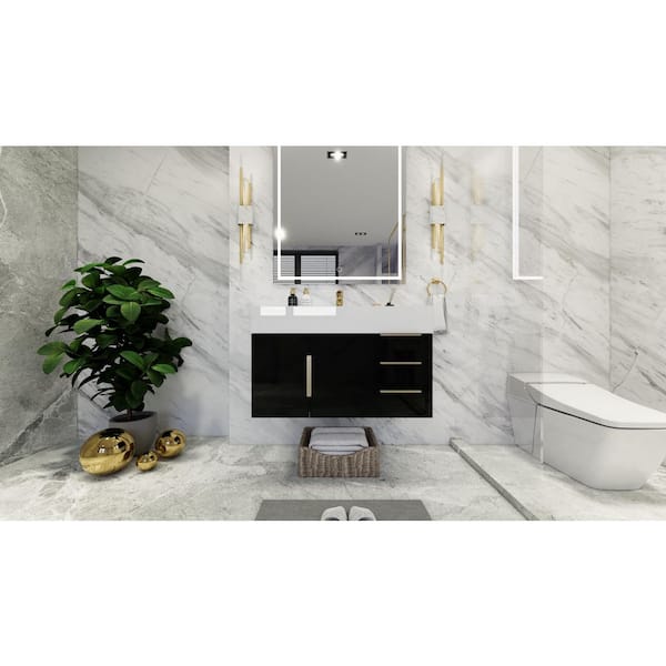 BV Better Vanity Bethany 36 in. W x 20 in. D x 22 in. H Single Sink Floating Bath Vanity in Gloss Black with White Acrylic Top