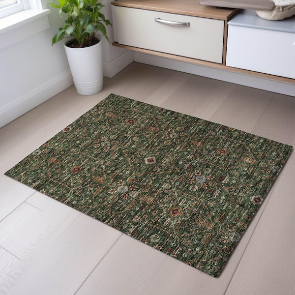 Mayfield Premium Machine Washable Abstract AMF1130 Emerald 2 ft. x 3 ft. Area Rug