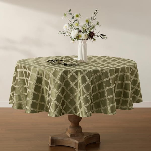 Lenox Laurel Leaf Round Tablecloth, Loden - 70"W x 70"L