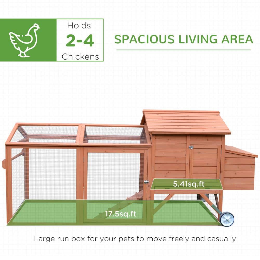 Natural Wood Large Chicken Coop with Wheels and Nesting Box