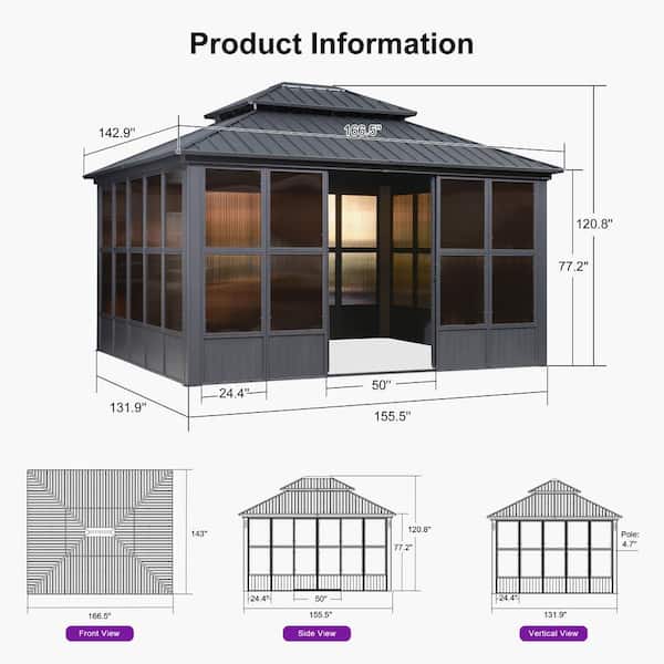 PURPLE LEAF 12ft.x14ft. Sunroom Hardtop Gazebo Solarium PURPLE LEAF 12ft.x14ft. Sunroom Hardtop Gazebo Solarium